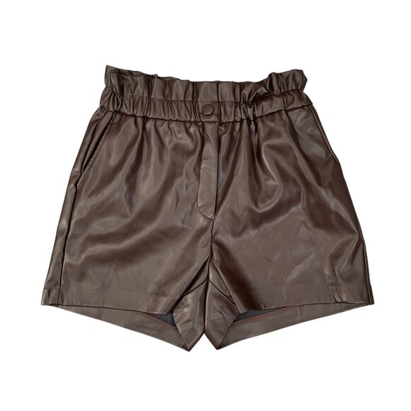 Laundry Shelli Segal Shorts Womens XS Extra Small Espresso Faux Leather Paperbag - Picture 1 of 11